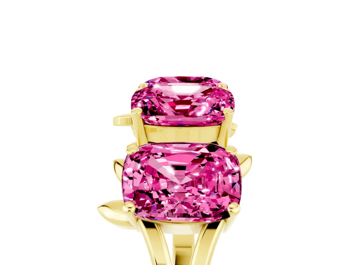 Emerald Cut Pink Sapphire Prong-Set Half Eternity Band Yellow gold