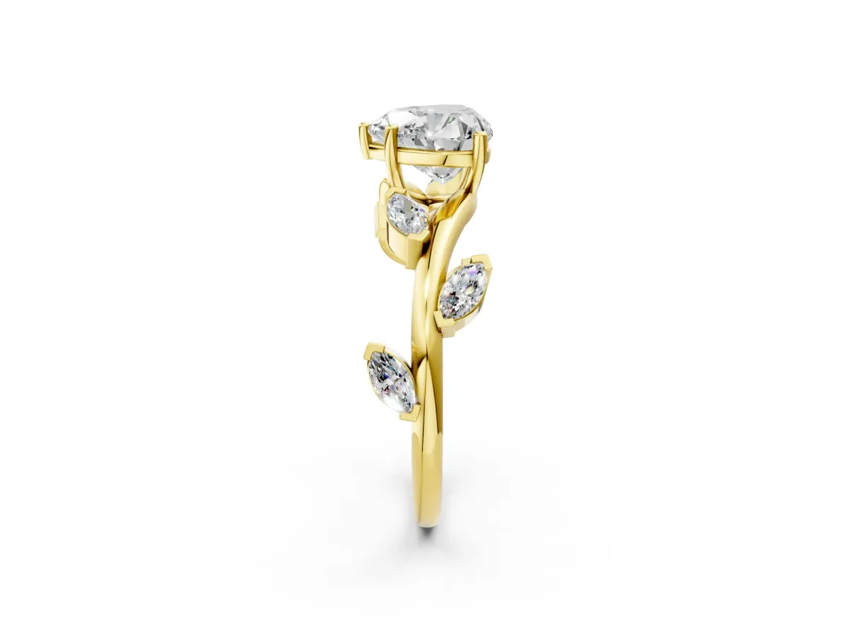 Heart Cut Solitaire Twisted Band Marquise Accent Prong Setting Ring Yellow gold
