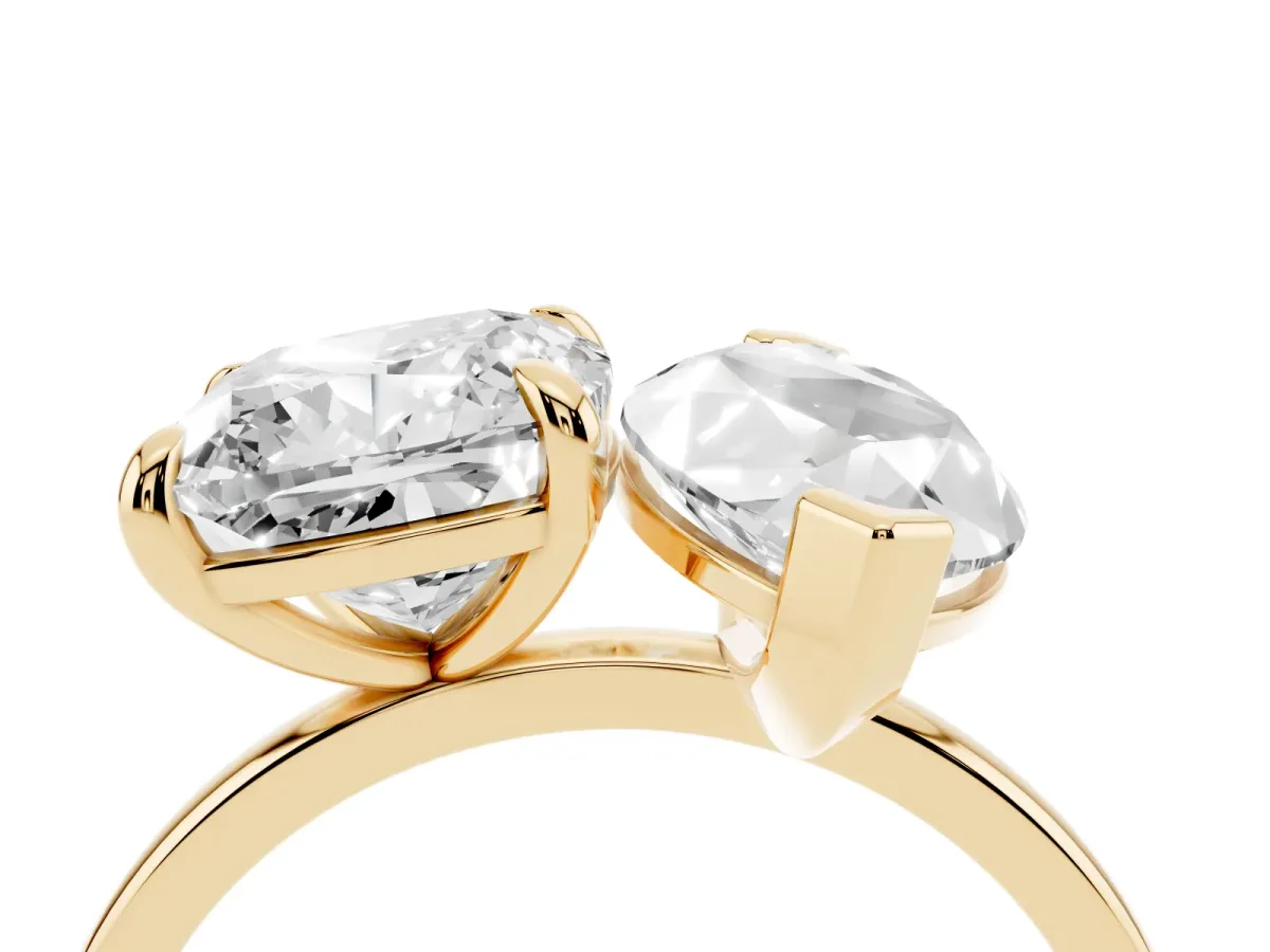 Cushion and Marquise Toi Moi Ring with Prong Setting and Plain Band Yellow gold
