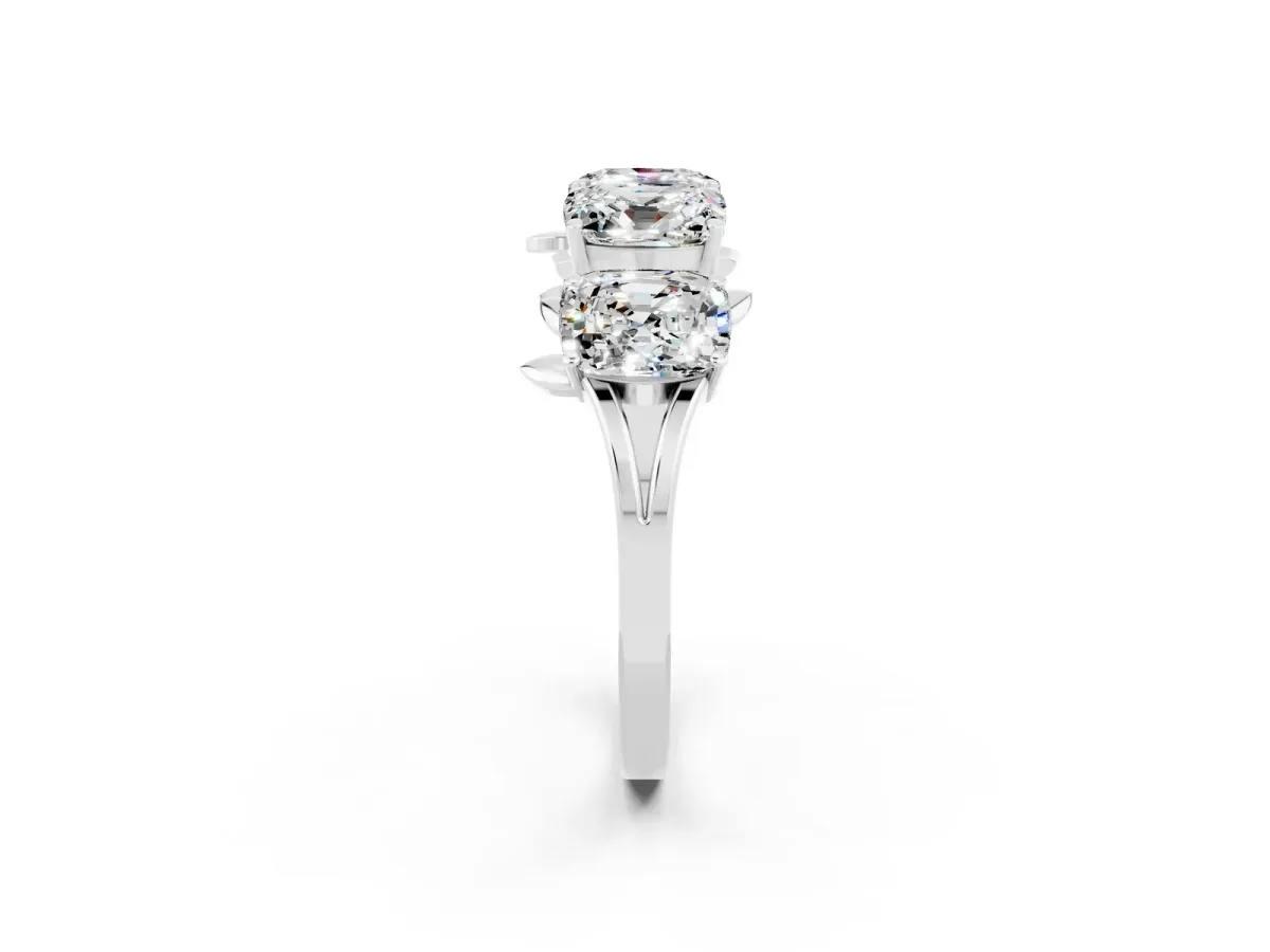 Emerald Cut Moissanite Prong-Set Half Eternity Band Silver