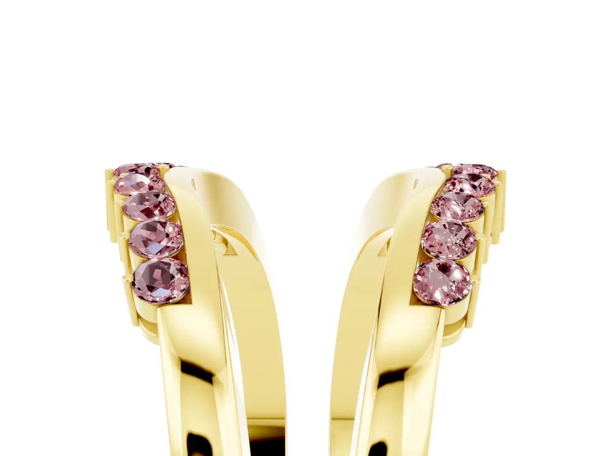 Round Morganite Chevron Contour Band with Prong Setting Yellow gold