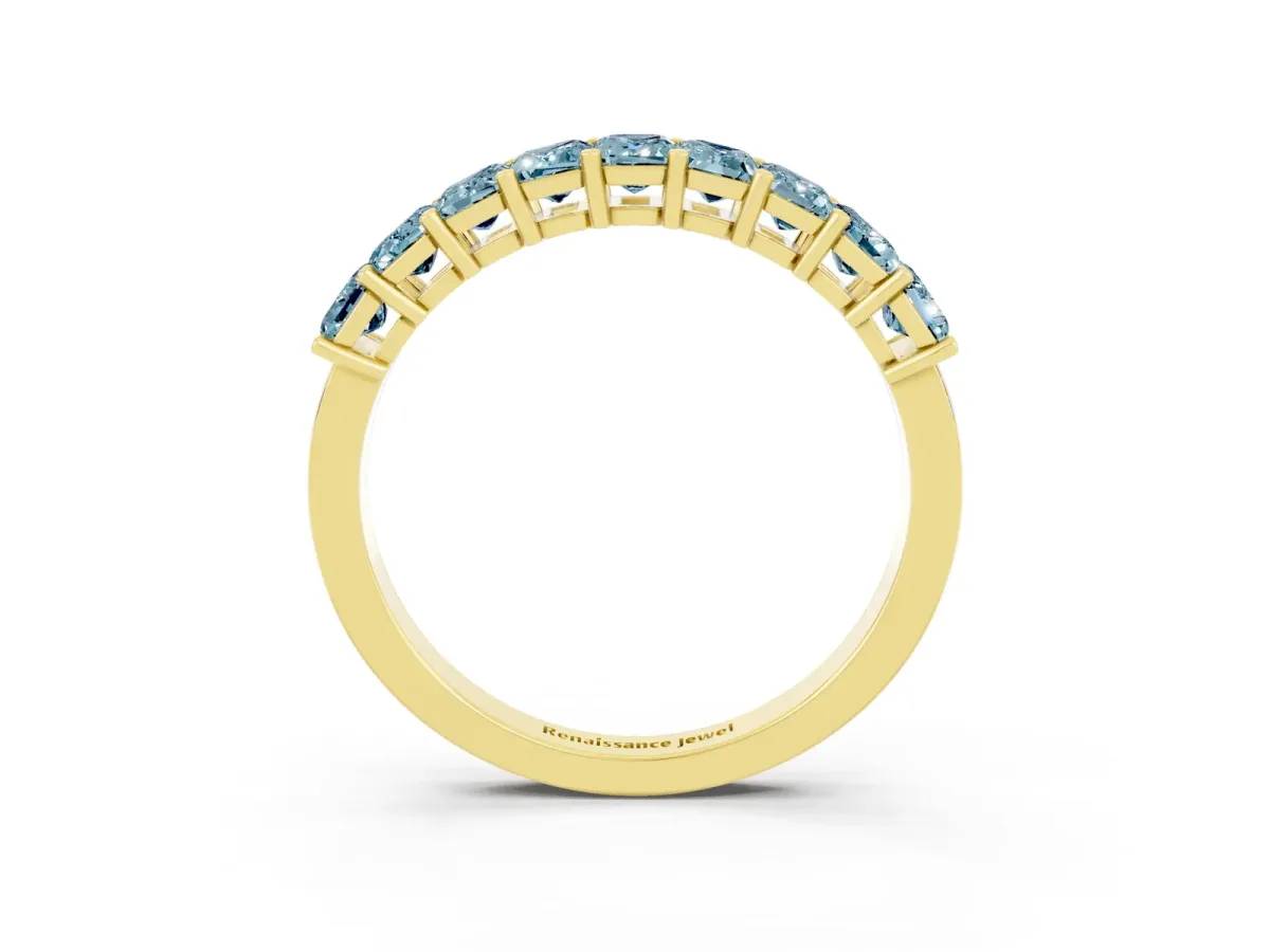 Emerald Cut Aquamarine Prong-Set Eternity Band Yellow gold