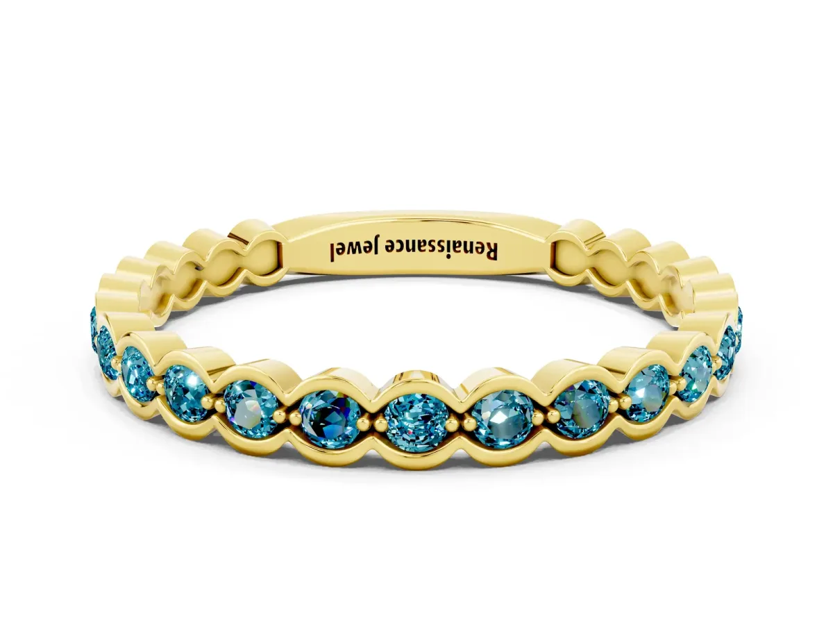 Round Blue Topaz Bezel Set Eternity Band Yellow gold