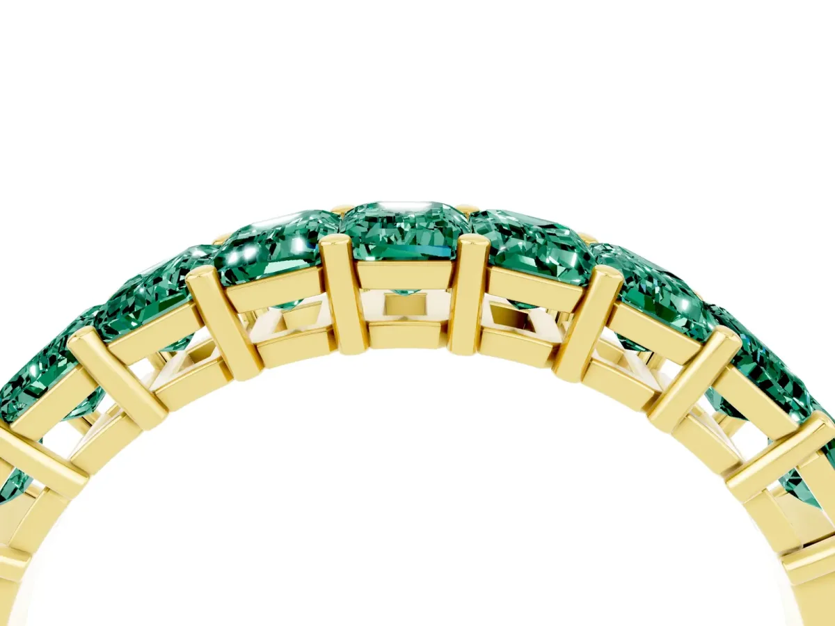 Emerald Cut Green Sapphire Prong-Set Eternity Band Yellow gold