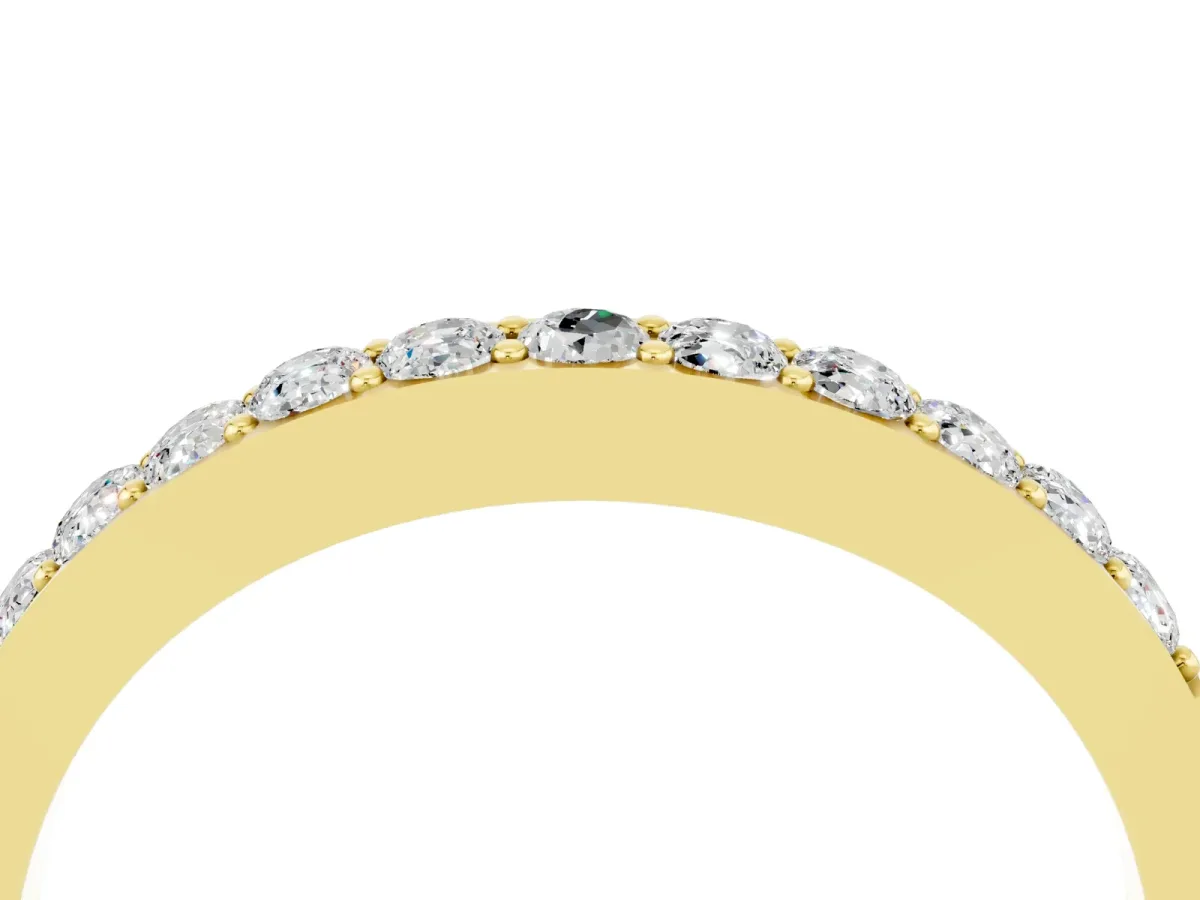 Round Moissanite Curved Wedding Band with Channel Setting Yellow gold