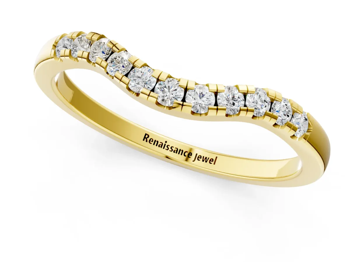 Round Diamond Curved Pavé Wedding Band Yellow gold