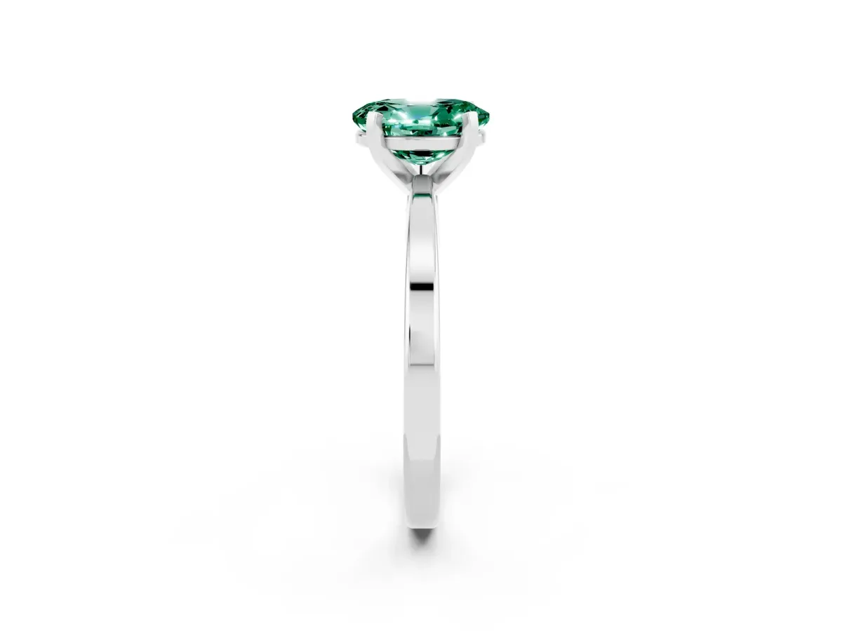 Oval Cut Green Sapphire Solitaire Engagement Ring with Classic Band and Four-Prong Setting Silver