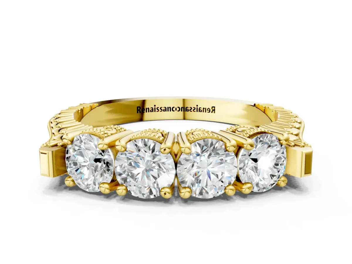 Five-Stone Round Diamond Shared Prong Milgrain Band Yellow gold