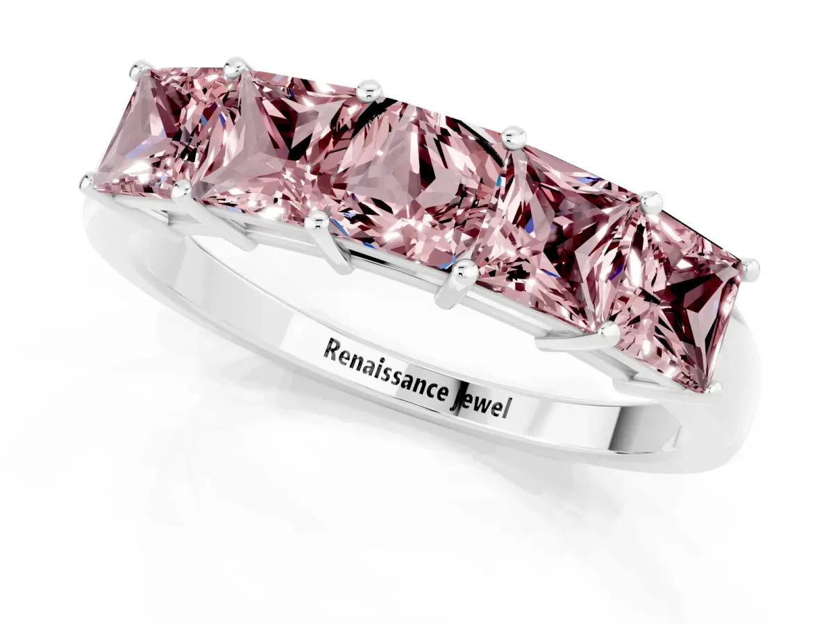 Princess Cut Five-Stone Morganite Band with Prong Setting White gold