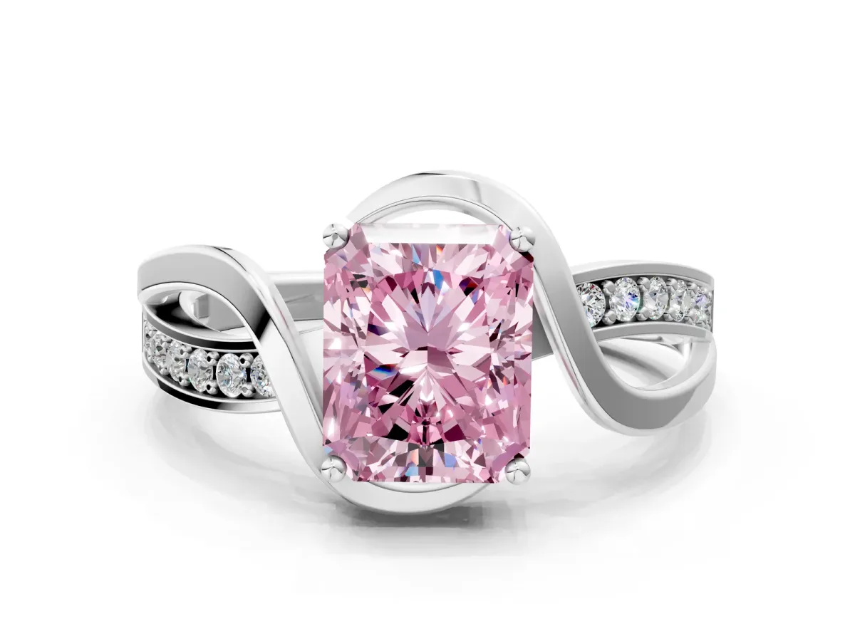 Fancy Pink Radiant Cut Solitaire Twisted Band with Prong Setting Platinum