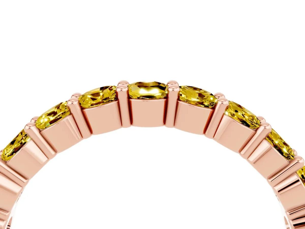 Round Yellow Sapphire Half Eternity Band with Prong Setting Rose gold