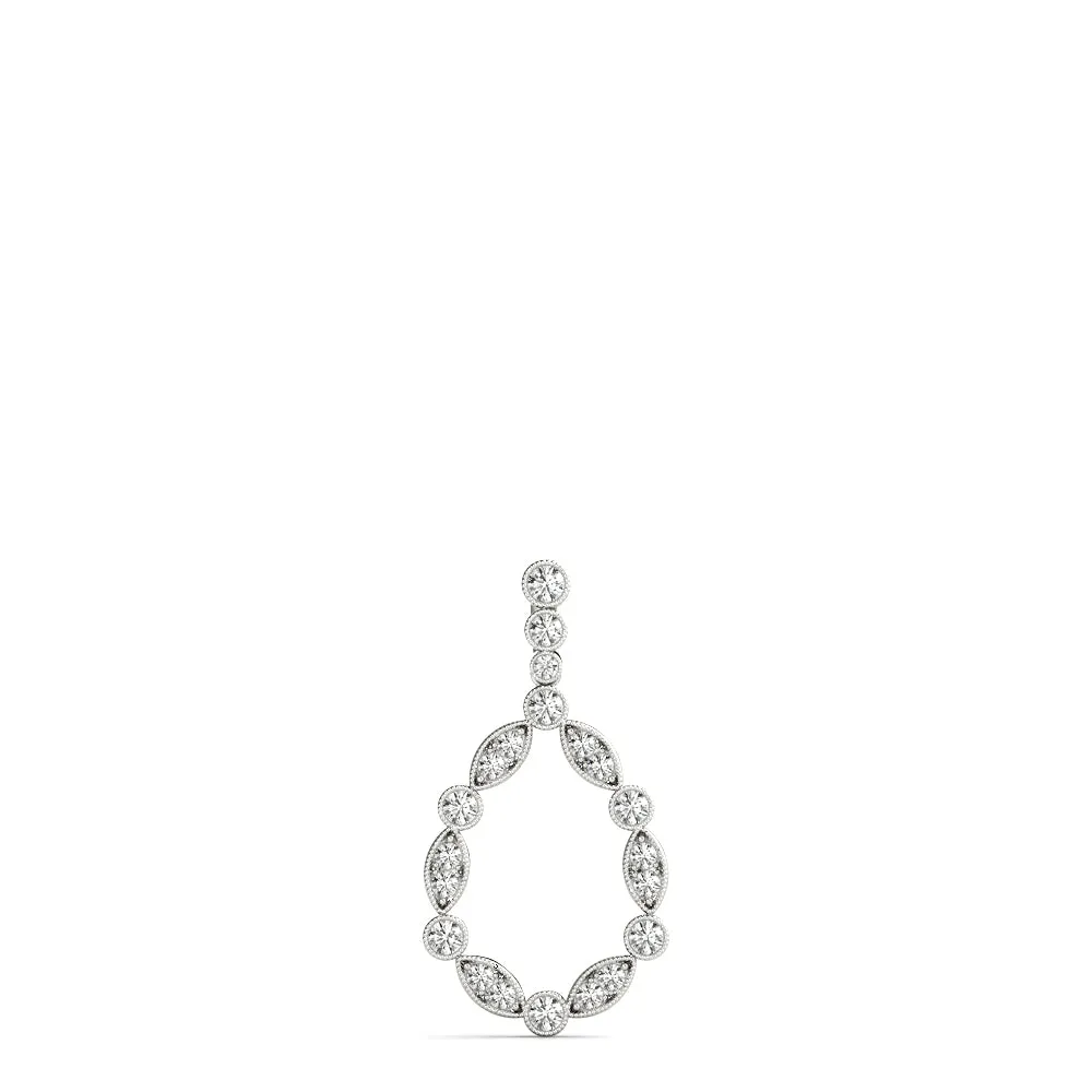 Round and Marquise Diamond Milgrain Prong Pendant Silver