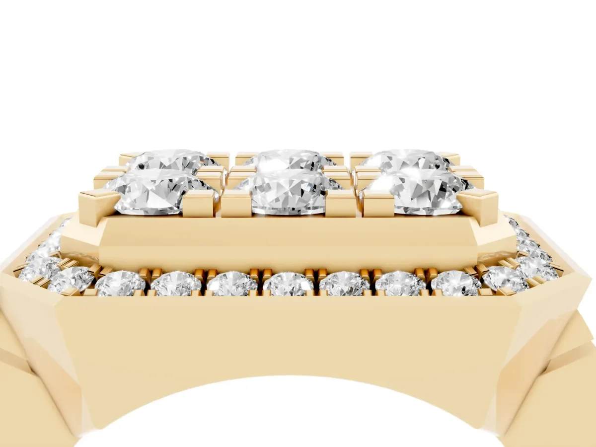 Round Diamond Cluster Halo Mens Ring Yellow gold