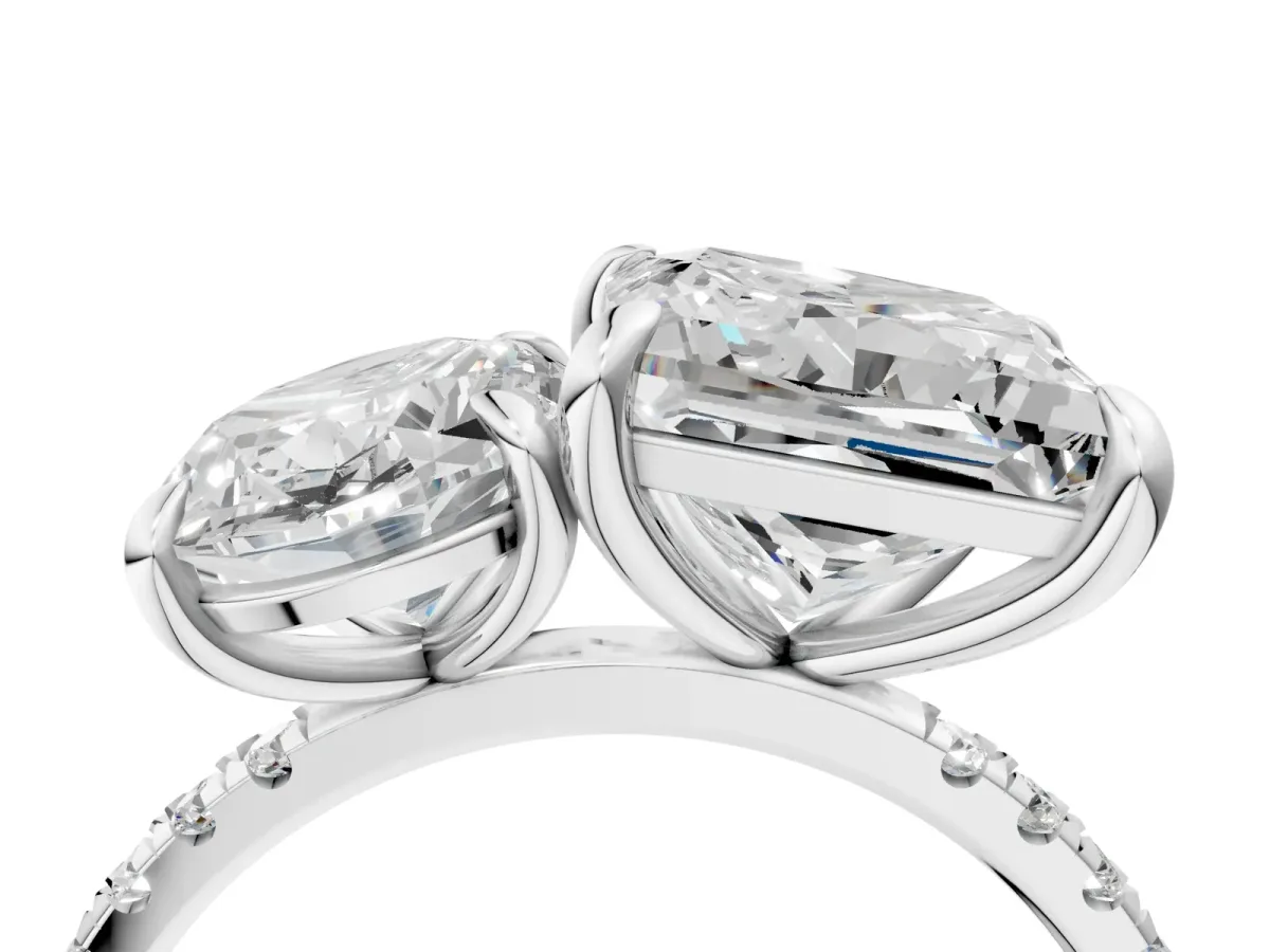 Oval and Princess Toi Moi Ring with Prong Setting and Micro Pave Band Platinum