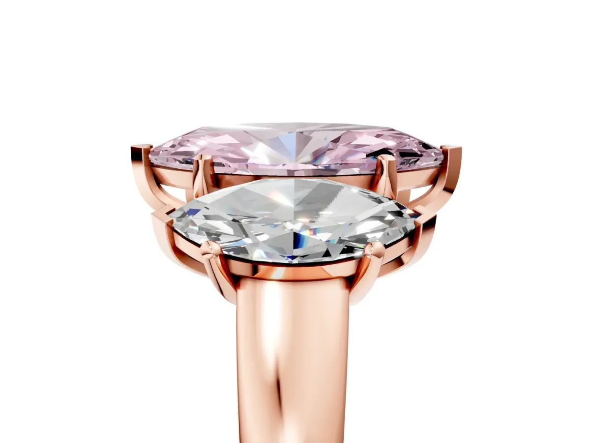 Fancy Pink Three-Stone Marquise Cut Cut Solitaire Ring with Classic Prong Setting Rose gold