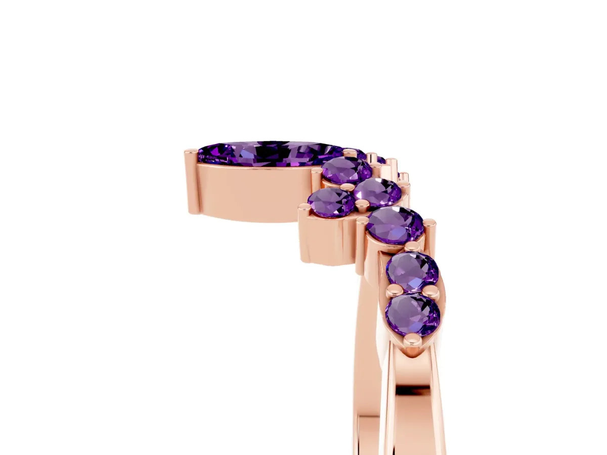 Marquise and Round Amethyst Chevron Band with Prong Setting Rose gold