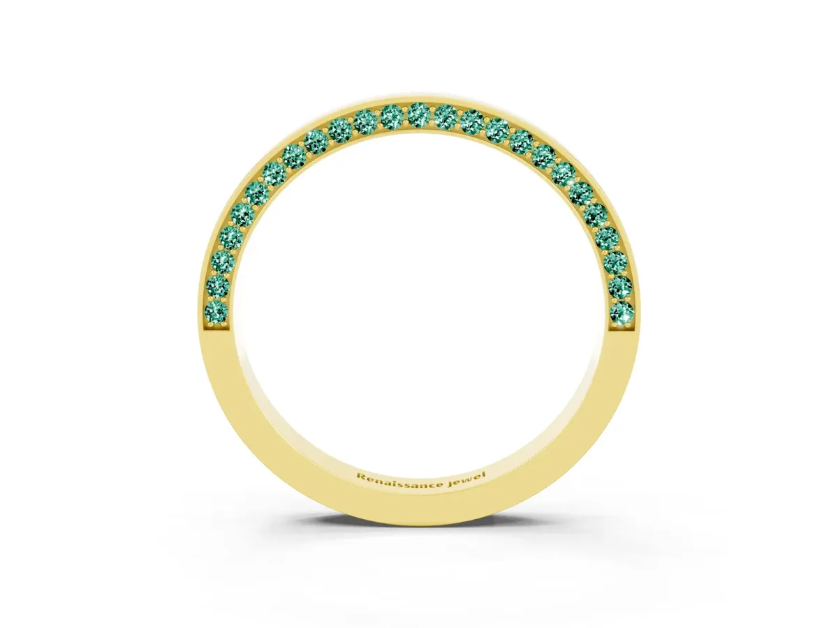 Pavé Round Green Sapphire Channel Set Band Yellow gold
