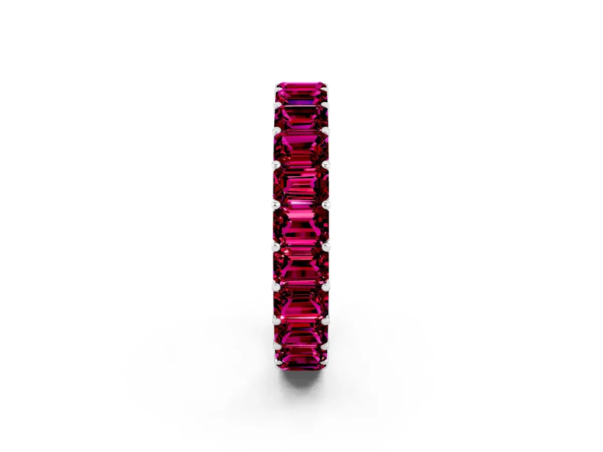 Emerald Cut Garnet Eternity Band with Shared Prong Setting Platinum