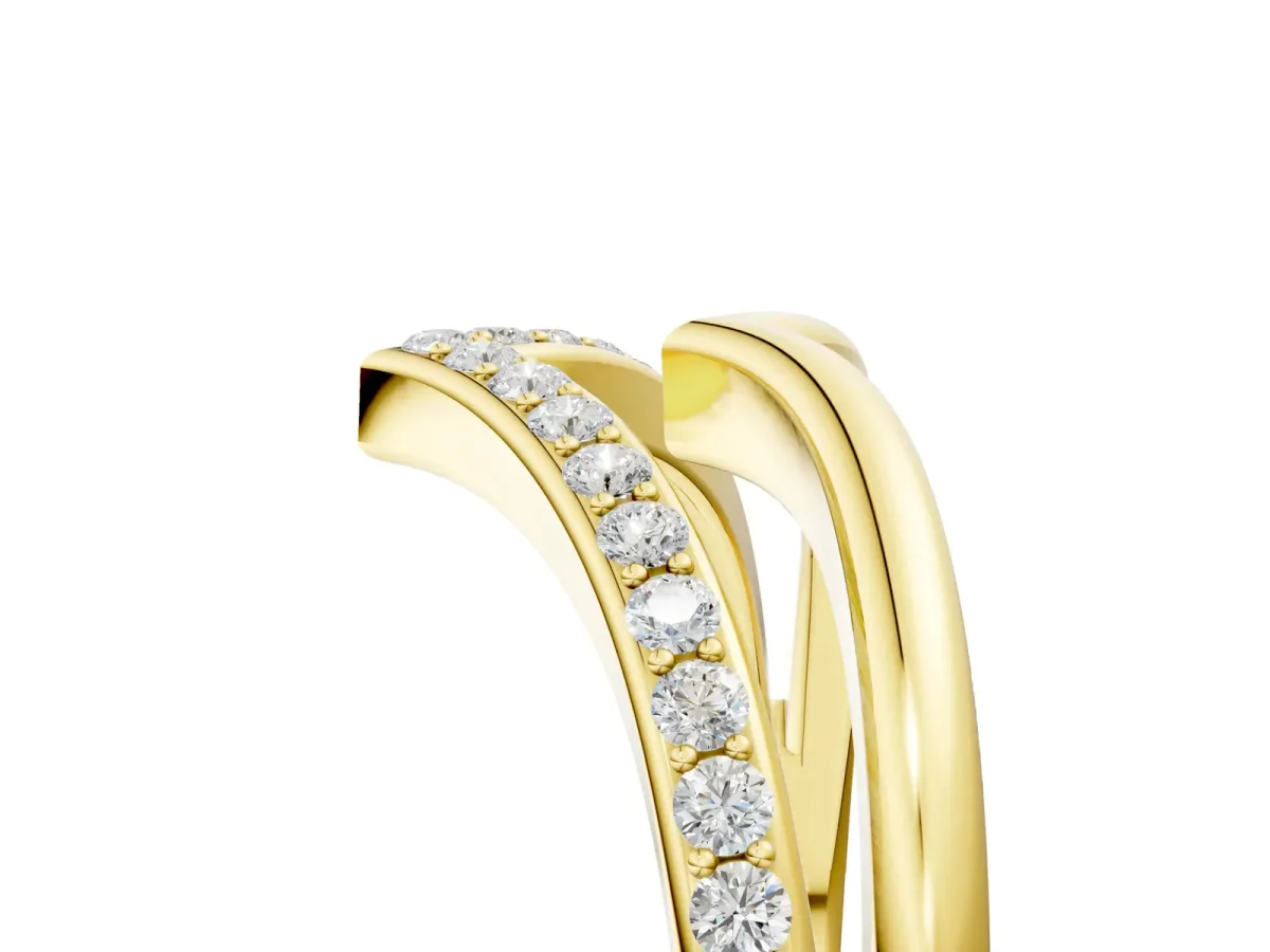 Pavé Round Diamond Chevron Band with Channel Setting Yellow gold