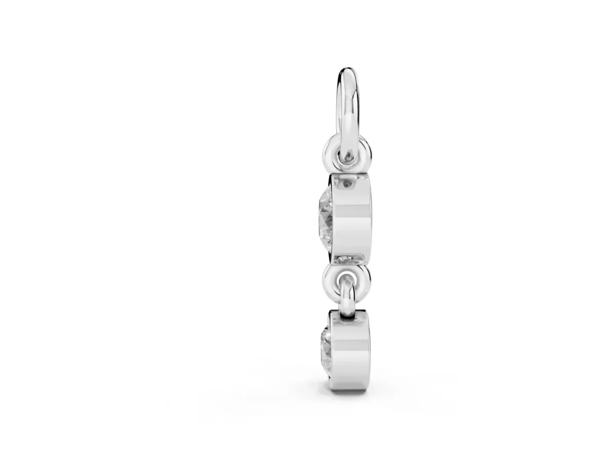 Round Diamond Double Drop Huggie Charm Platinum