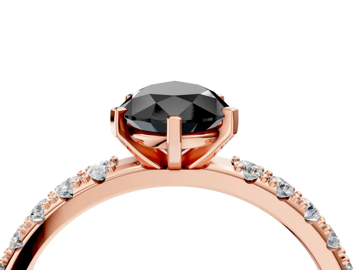 Fancy Black Pear Cut Diamond Solitaire Pavé Band with Four-Prong Setting Rose gold