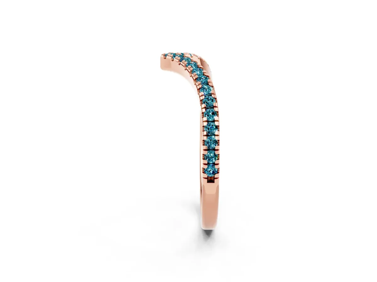 Pavé Round Blue Topaz V-Shaped Chevron Band with Shared Prong Setting Rose gold
