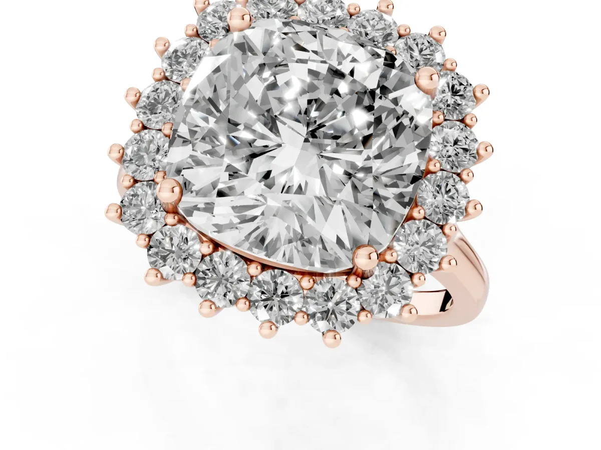 Cushion Diamond Halo Engagement Ring with Round Diamond Accents Rose gold