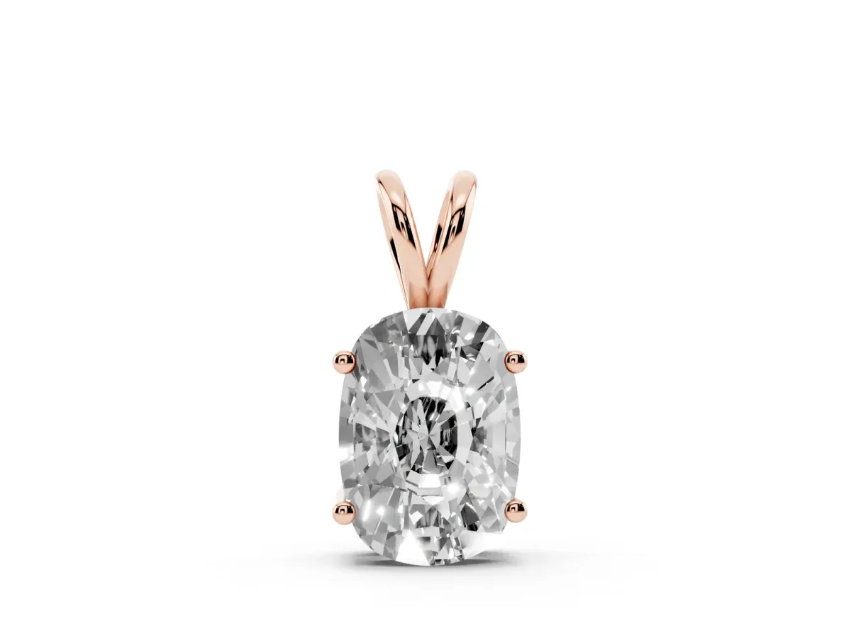 Old Mine Cushion Diamond Solitaire Pendant with Four Prong Setting Rose gold