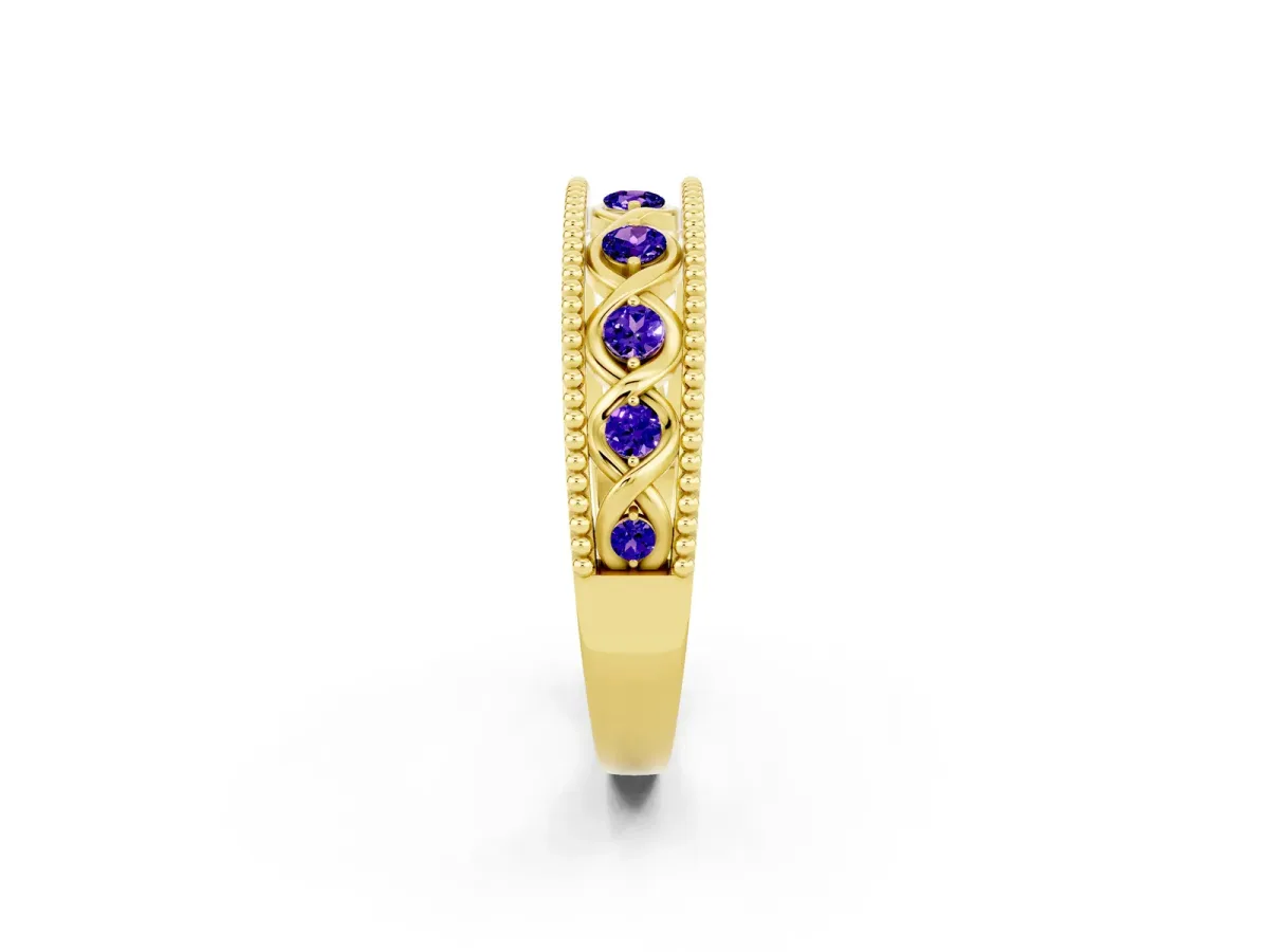 Round Tanzanite Twist Milgrain Band with Bezel Setting Yellow gold