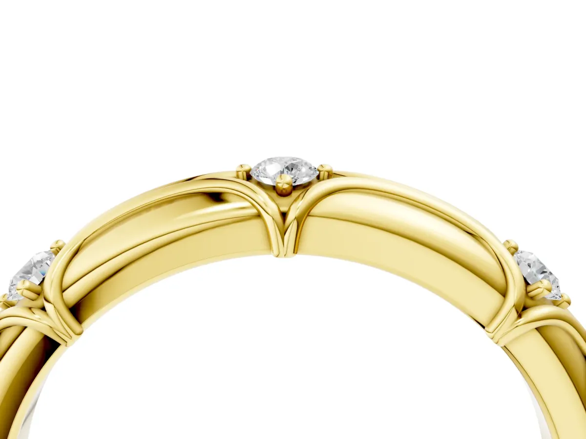 Round Diamond Prong Set Milgrain Eternity Band Yellow gold