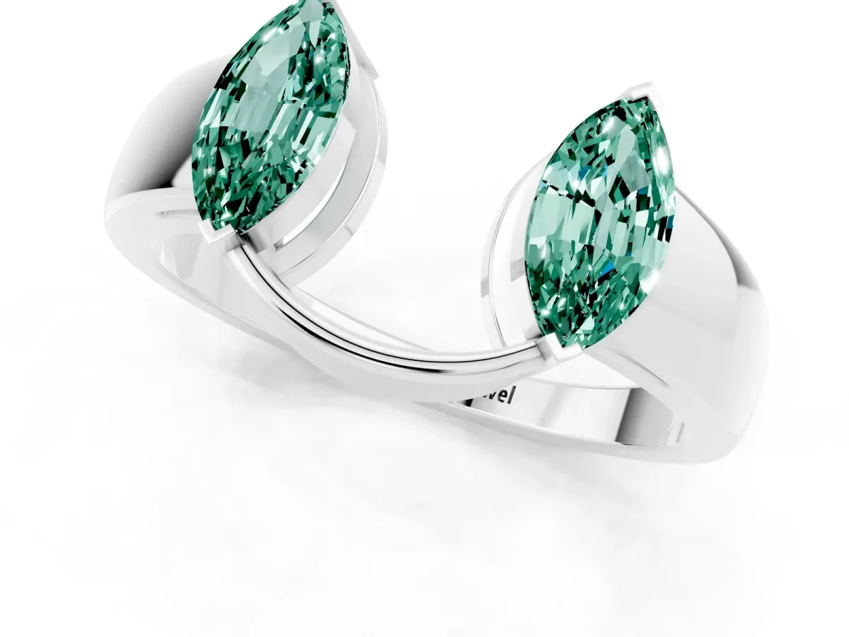 Marquise Green Sapphire Open Band Ring with Tension Setting White gold