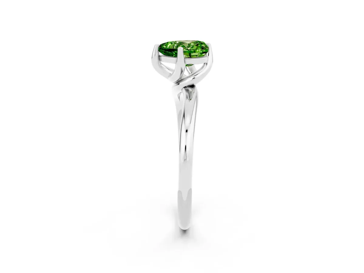Heart Cut Peridot Solitaire Engagement Ring with Four-Prong Setting and Classic Band Silver