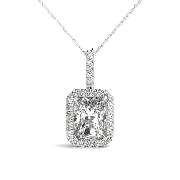 Halo Emerald-Cut Prong Set Pendant White gold