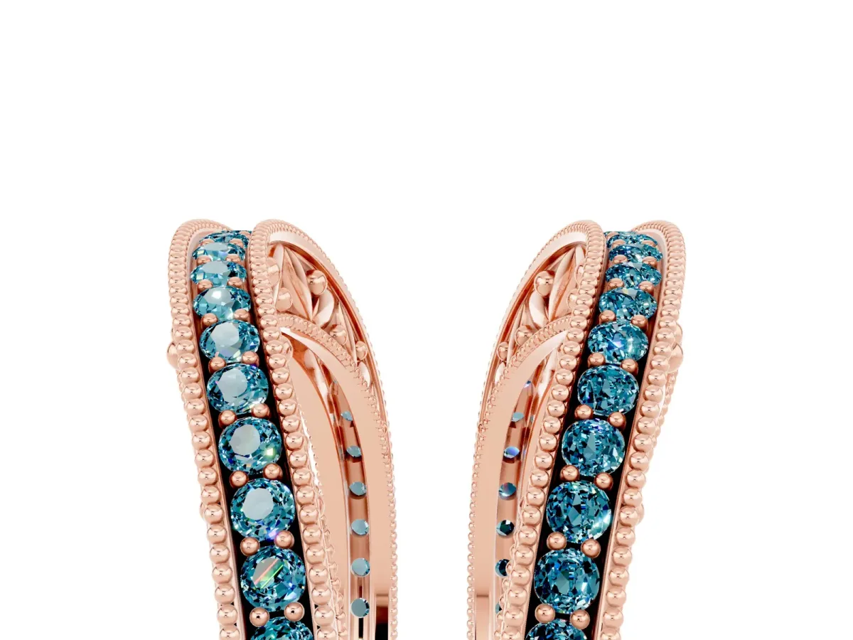 Round Blue Topaz Milgrain Eternity Band with Channel Setting Rose gold