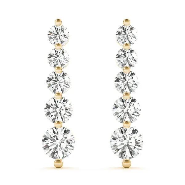 Round Diamond Prong Set Drop Earrings Yellow gold