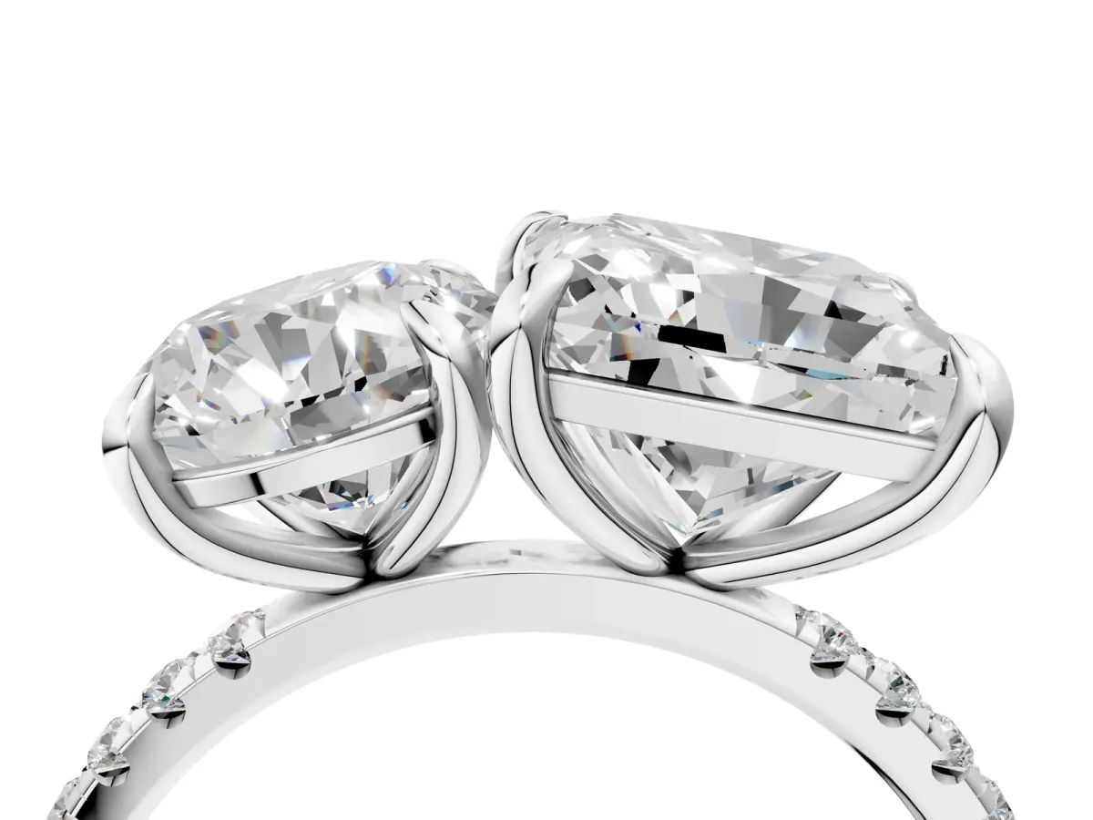 Round and Princess Toi Moi Ring with Prong Setting and Pave Band Silver