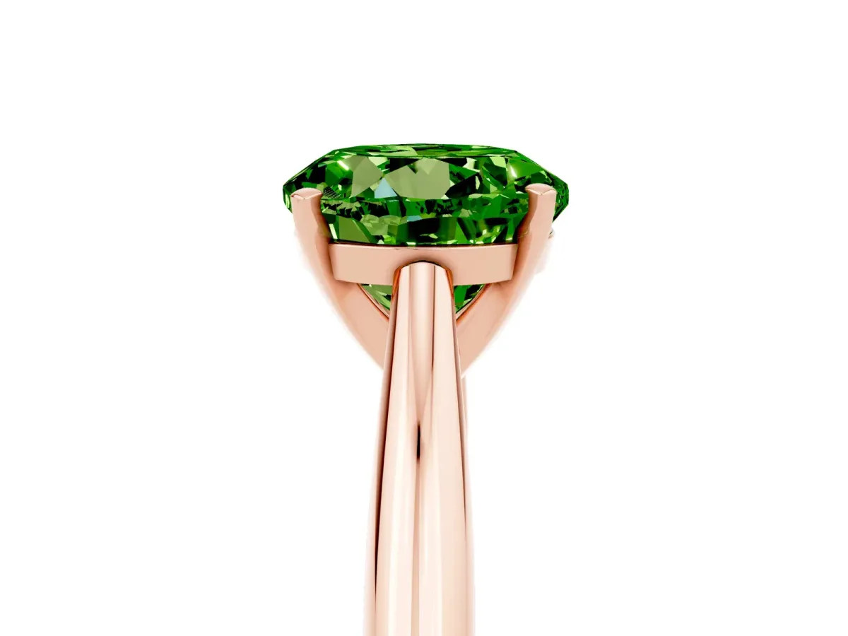 Round Cut Peridot Solitaire Engagement Ring with Cathedral Setting and Four-Prong Mount Rose gold