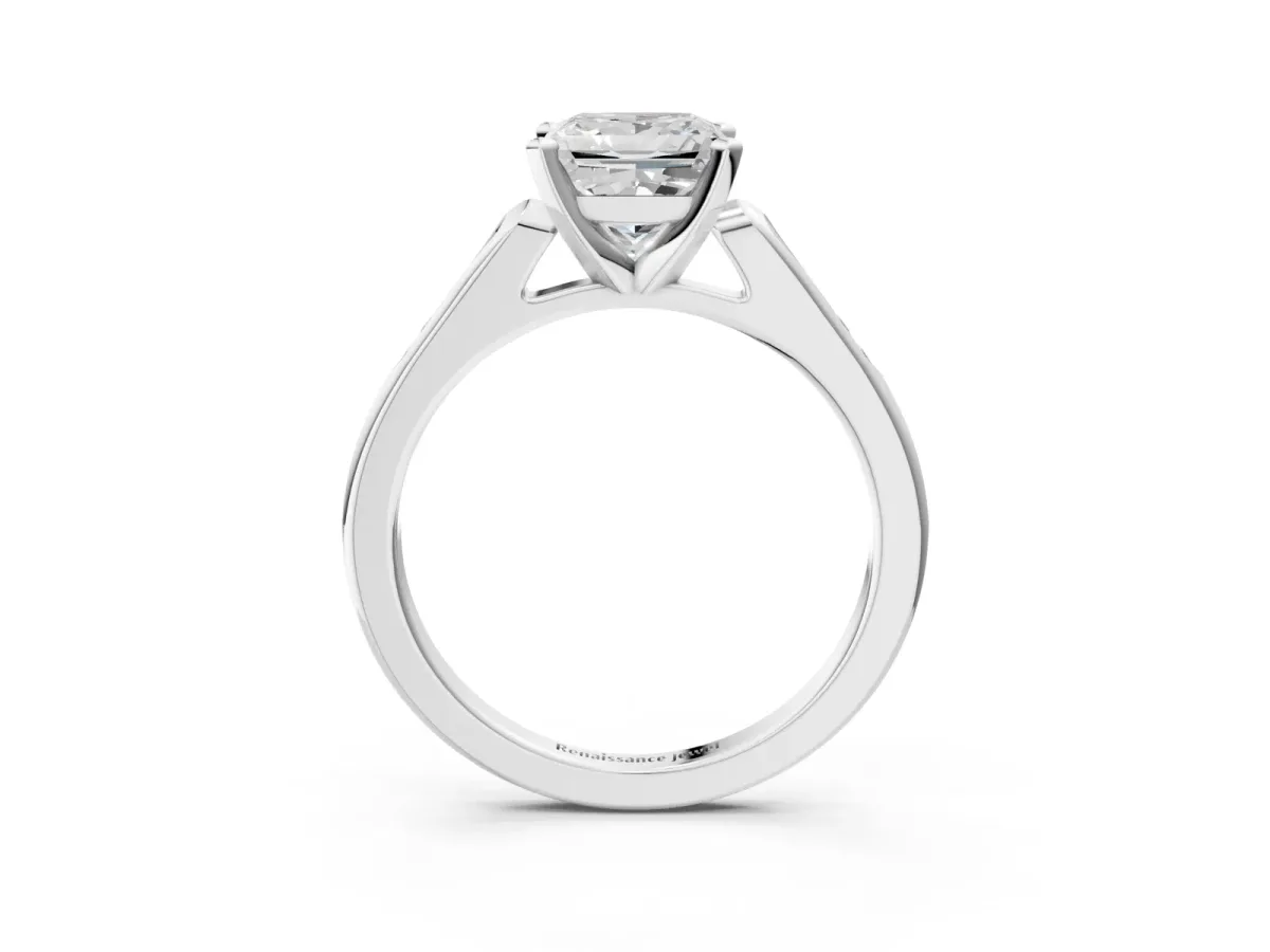 Princess Cut Diamond Solitaire Ring with Channel Set Round Band and Prong Setting Silver
