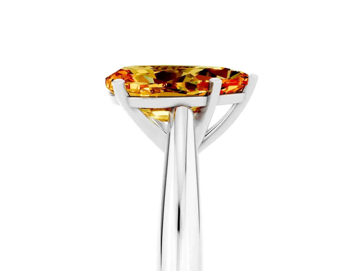 Pear Cut Citrine Solitaire Engagement Ring with Cathedral Setting and Four-Prong Mount White gold
