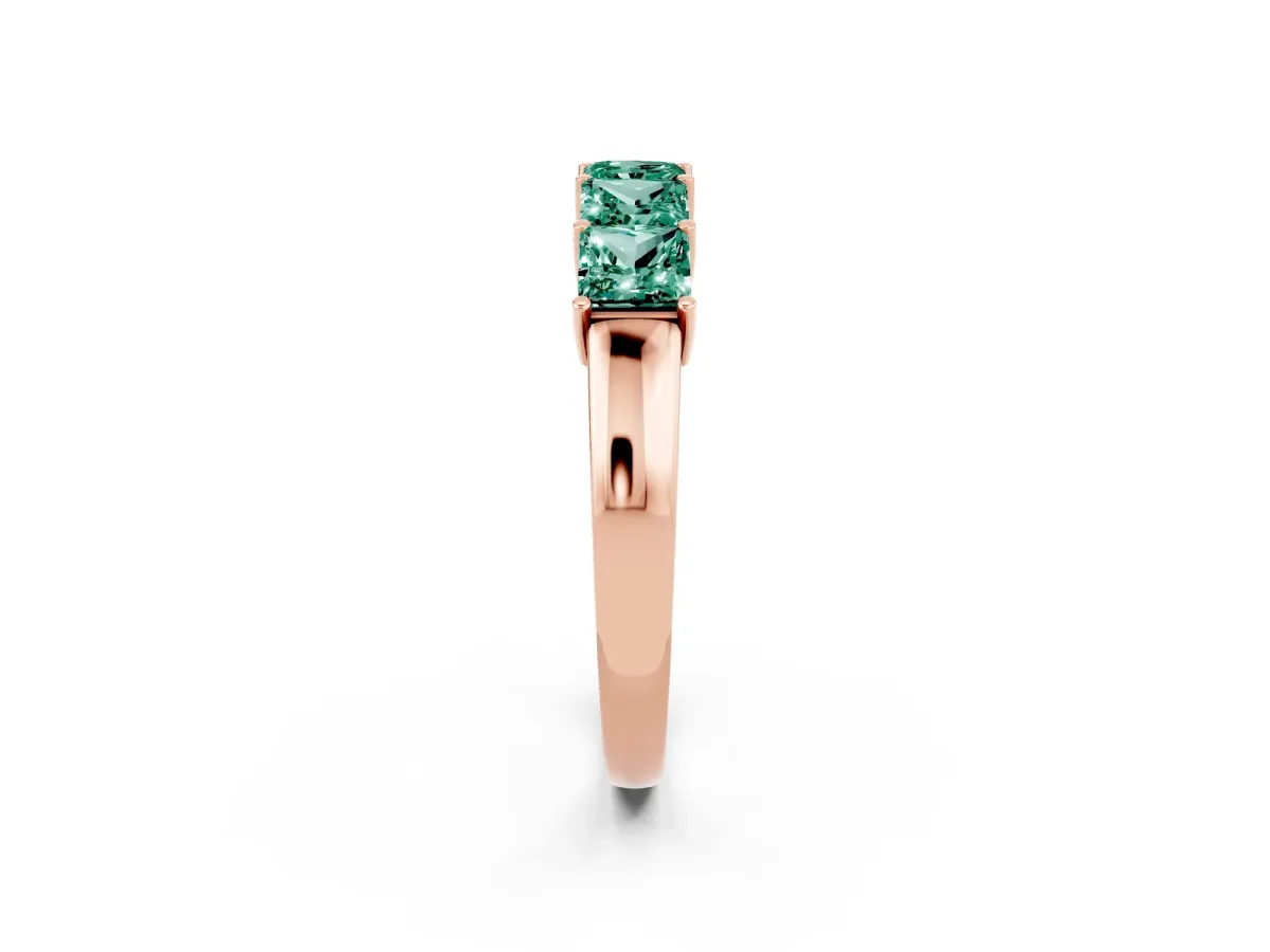 Princess Cut Five-Stone Green Sapphire Band with Prong Setting Rose gold