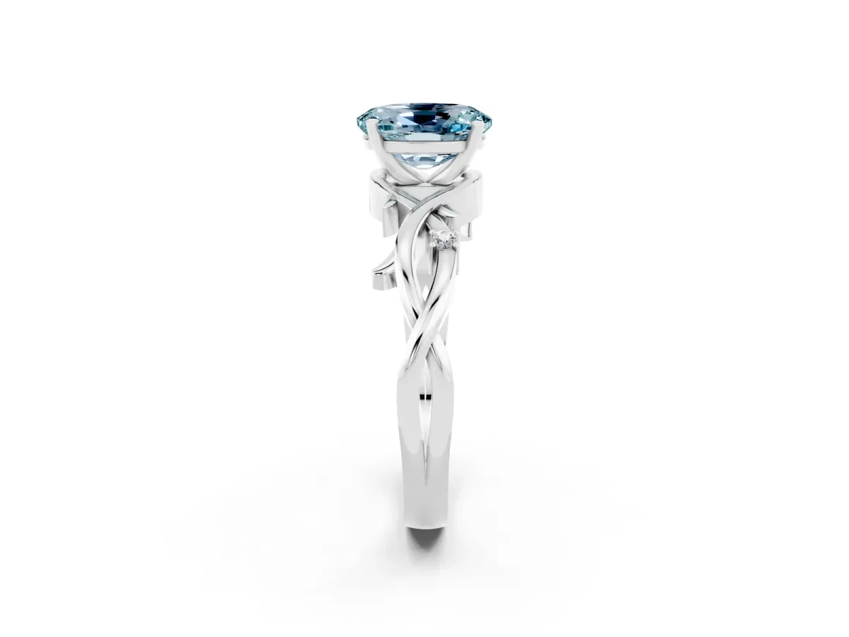 Oval Cut Aquamarine Solitaire Ring with Twisted Band and Prong Setting Silver