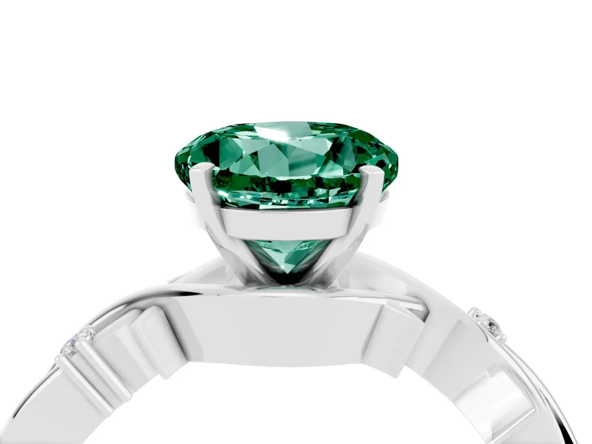 Round Cut Green Sapphire Solitaire Ring with Twisted Band and Prong Setting Silver