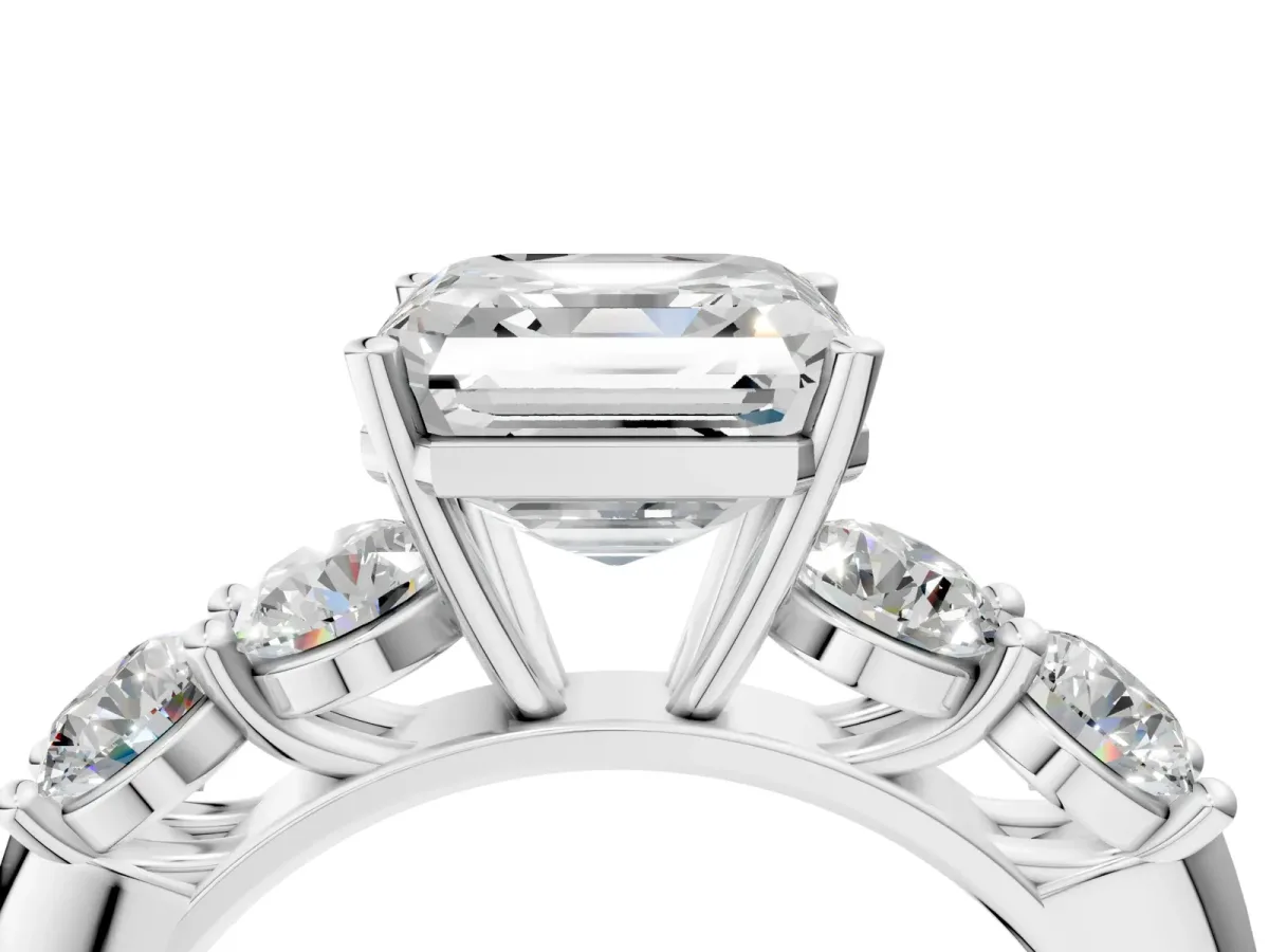 Asscher Cut Cut Five-Stone Prong Set Diamond Ring with Classic Band Platinum