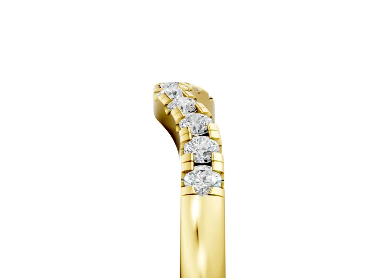 Round Diamond Curved Pavé Wedding Band Yellow gold