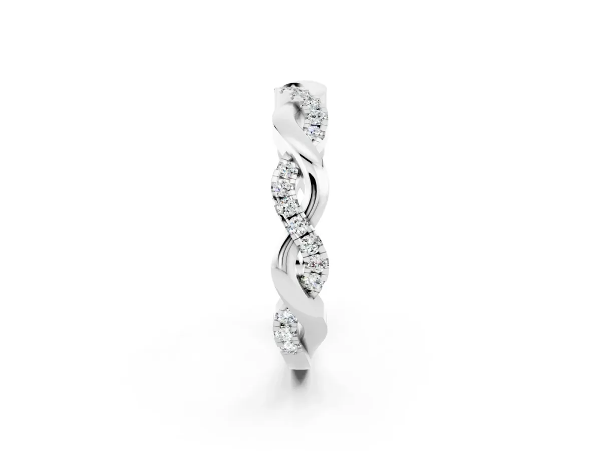 Pavé Round Moissanite Twist Eternity Band with Shared Prong Setting Platinum