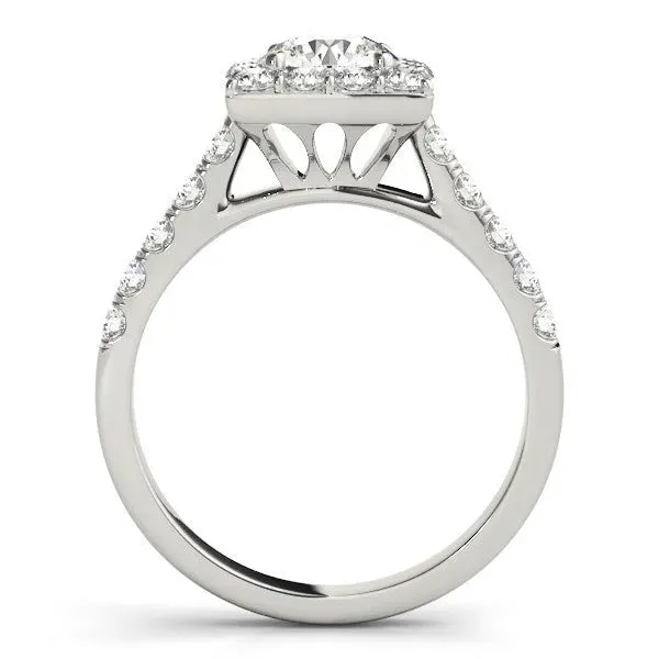 Halo Round Cut Diamond Pave Band Prong Setting Ring Silver