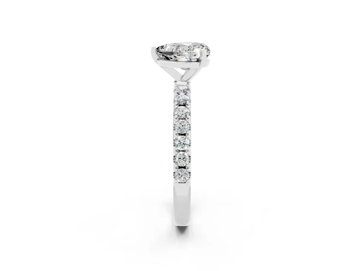 Heart Cut Moissanite Solitaire Pavé Band with Four-Prong Setting Silver