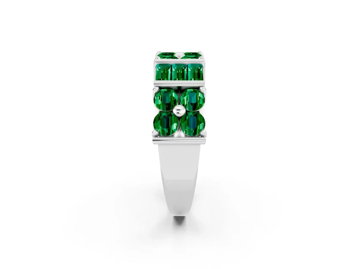 Channel Set Round and Baguette Emerald Anniversary Band with Prong Setting Silver