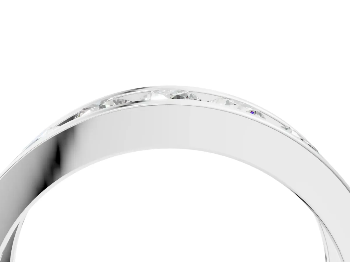 Round Diamond Linear Channel Mens Band Silver