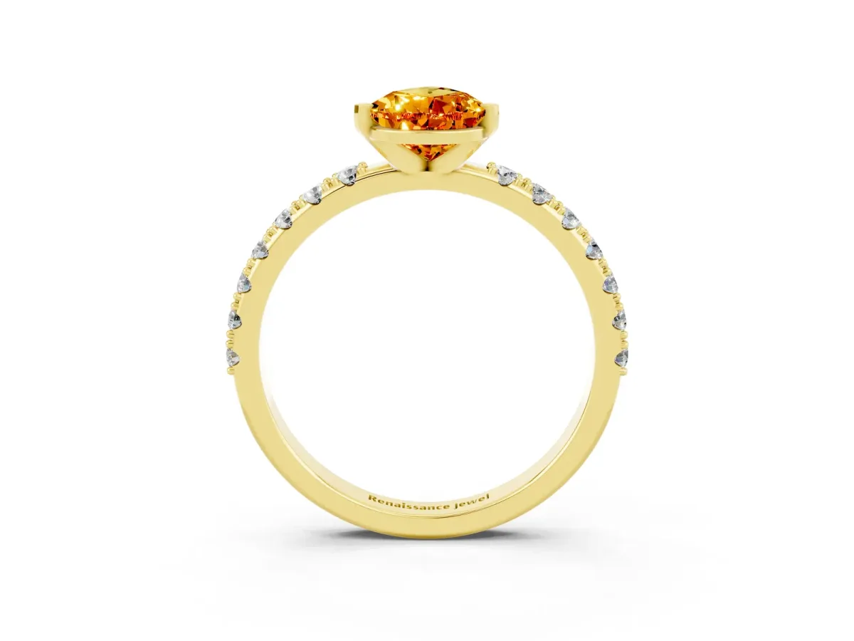 Pear Cut Citrine Solitaire Pavé Band with Four-Prong Setting Yellow gold